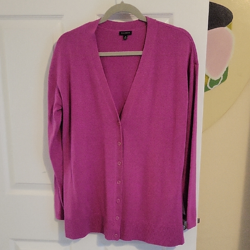 Talbots Magenta cotton blend V-Neck Long sleeve SzM ribbed Cardigan